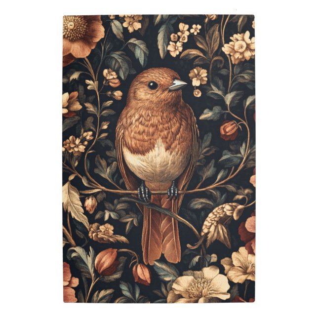 Impresión En Metal Vines de pájaro estilo William Morris (Anverso)