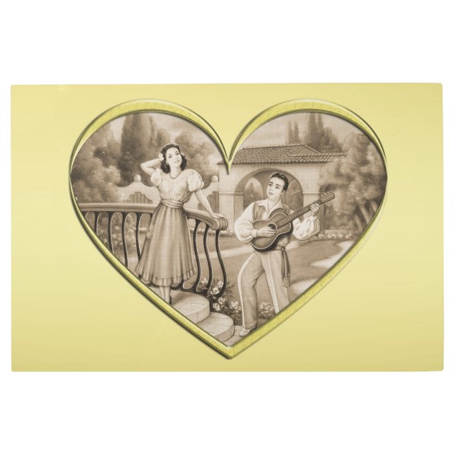 Impresión En Metal Viñeta Romance, hombre y mujer, oro (Anverso)