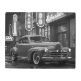 Impresión En Metal Vintage 1940s Classic Car Under Neon Lights