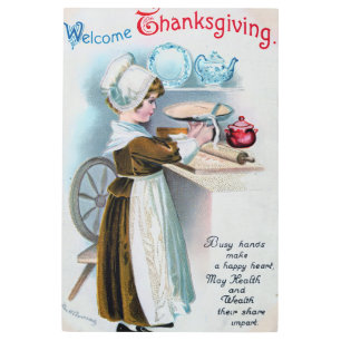 Impresión En Metal Vintage Acción de Gracias con Chica peregrino Ba