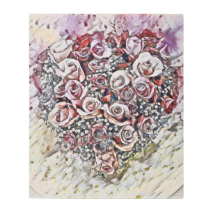 Impresión En Metal Vintage acuarela del corazón de los Rosas colorido