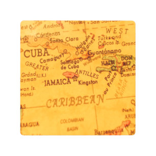Impresión En Metal Vintage del mapa caribeño