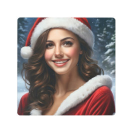 Impresión En Metal Vintage Navidad lindo Feliz Chica Santa Claus