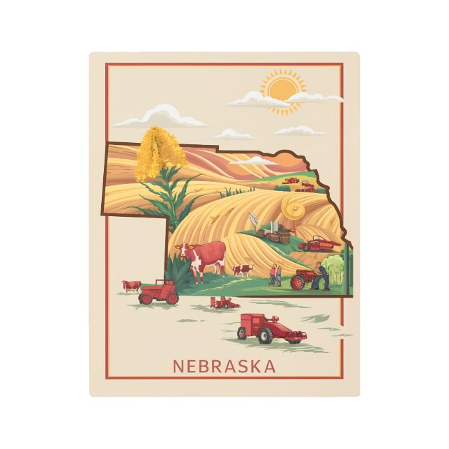Impresión En Metal Vintage Nebraska Heartland Farm Scene (Anverso)