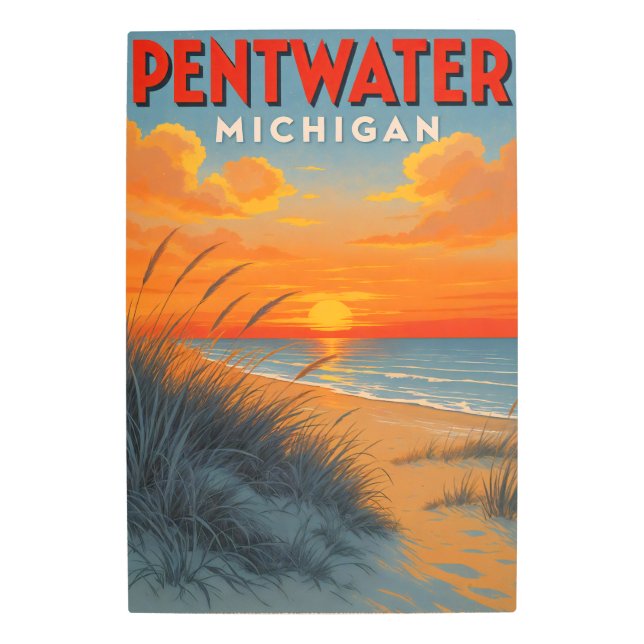 Impresión En Metal Vintage Pentwater Michigan Beach Sunset (Anverso)