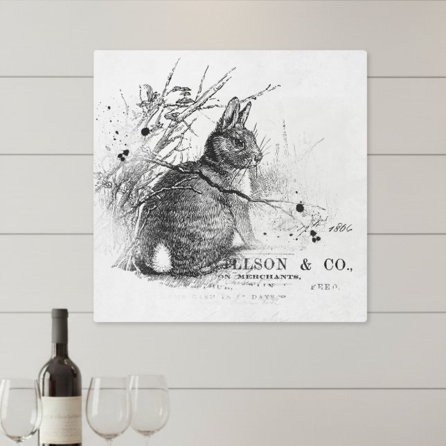 Impresión En Metal Vintage Rabbit Engraving Rustic Farmhouse Wall Art (Subido por el creador)