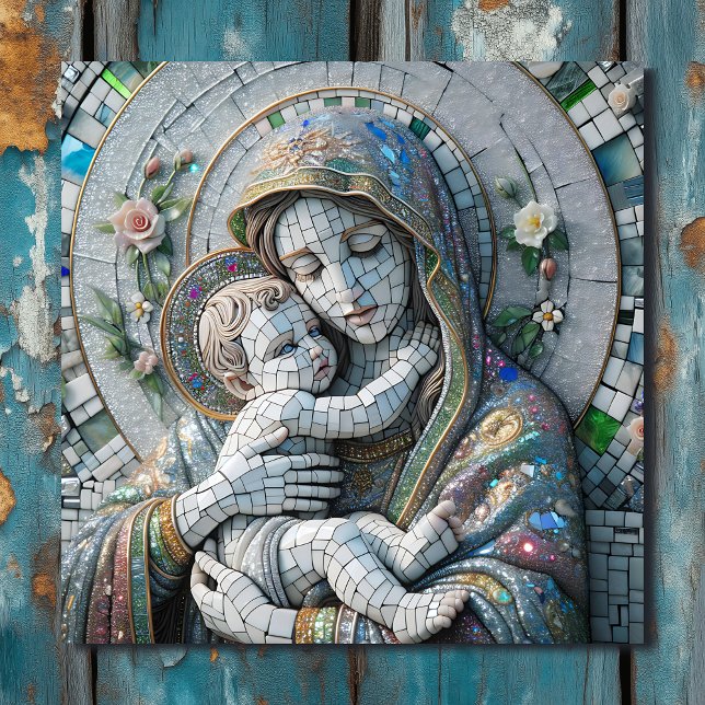Impresión En Metal Virgen María y el Niño Jesús | Estatua de Mosaic (Subido por el creador)