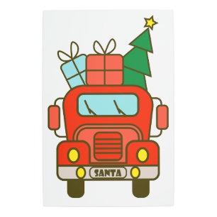 Impresión En Metal Vista frontal del camión Santa Feliz Navidad