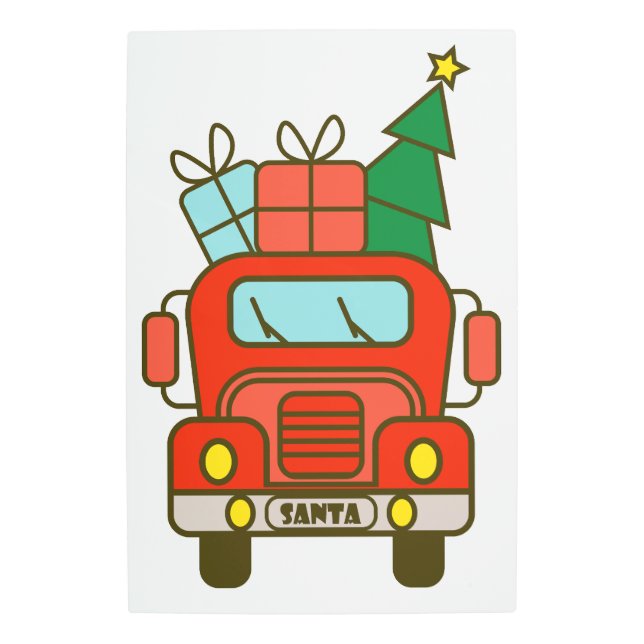 Impresión En Metal Vista frontal del camión Santa Feliz Navidad (Anverso)