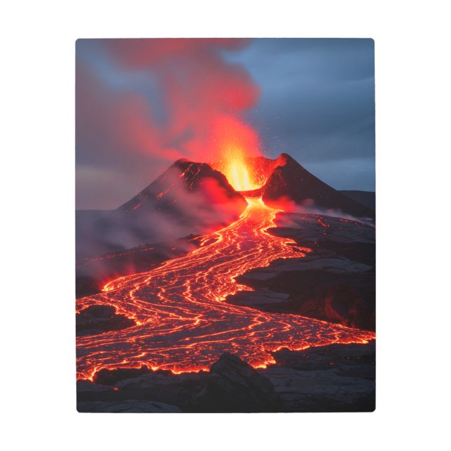Impresión En Metal Volcán con lava roja brillante - efecto de resplan (Anverso)