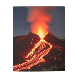 Impresión En Metal Volcán con lava roja brillante - efecto de resplan