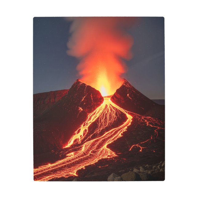 Impresión En Metal Volcán con lava roja brillante - efecto de resplan (Anverso)