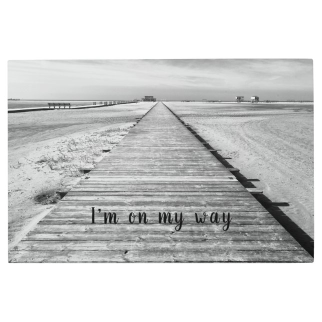 Impresión En Metal Voy de camino a la playa foto en blanco y negro (Anverso)