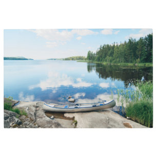 Impresión En Metal Water   Canoe on Lake in Sweden