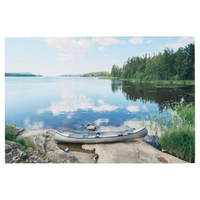 Impresión En Metal Water | Canoe on Lake in Sweden (Anverso)