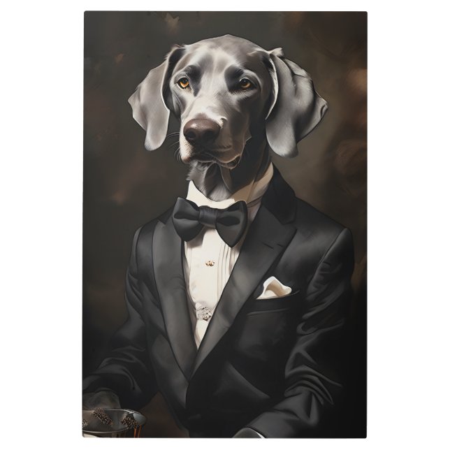 Impresión En Metal Weimaraner con tinta de Tuxedo vertical (Anverso)