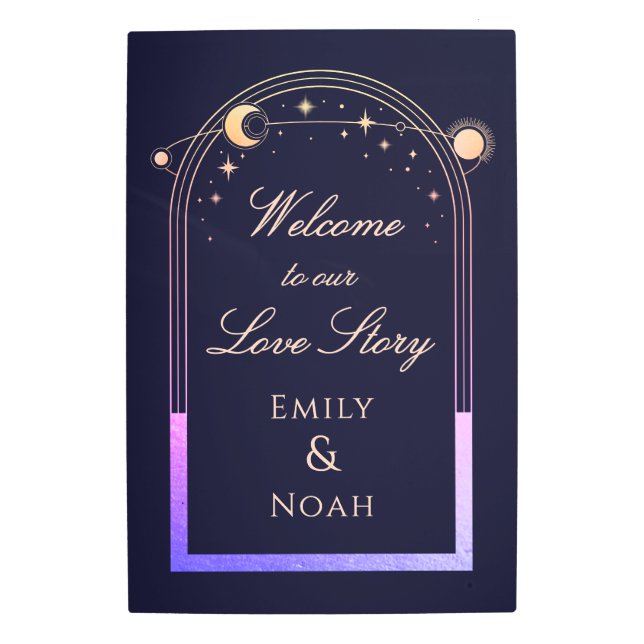 Impresión En Metal Welcome To Our Love Story Wedding Welcome Sign (Anverso)
