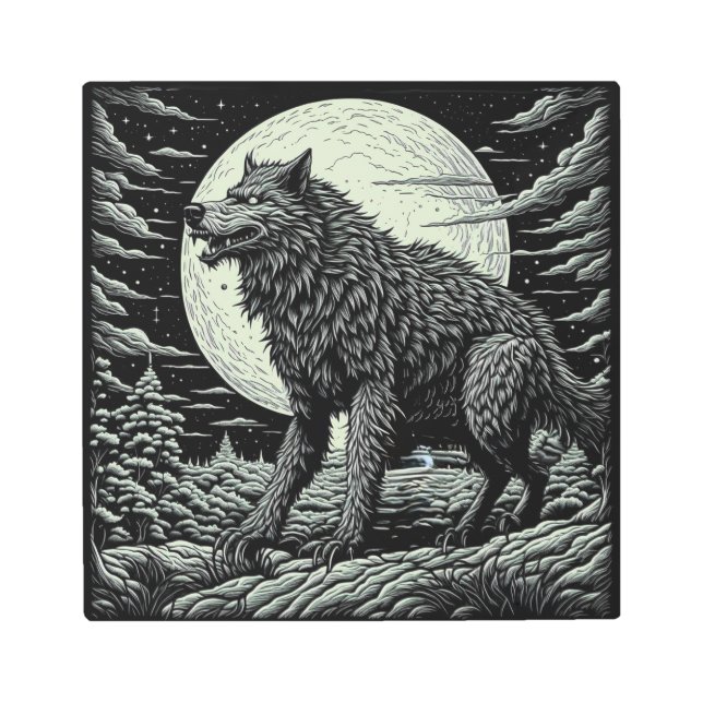 Impresión En Metal Werewolf Ai Art negro y blanco (Anverso)