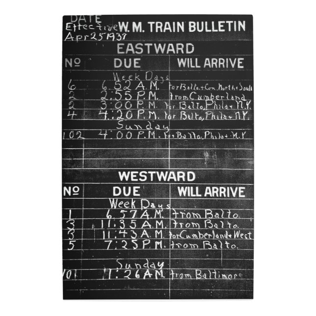 Impresión En Metal Western Maryland Train Bulletin 20x30 (Anverso)