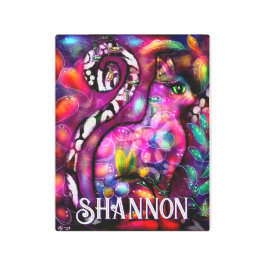 Impresión En Metal Whimsical Abstract Kitty Cat Floral Personalized