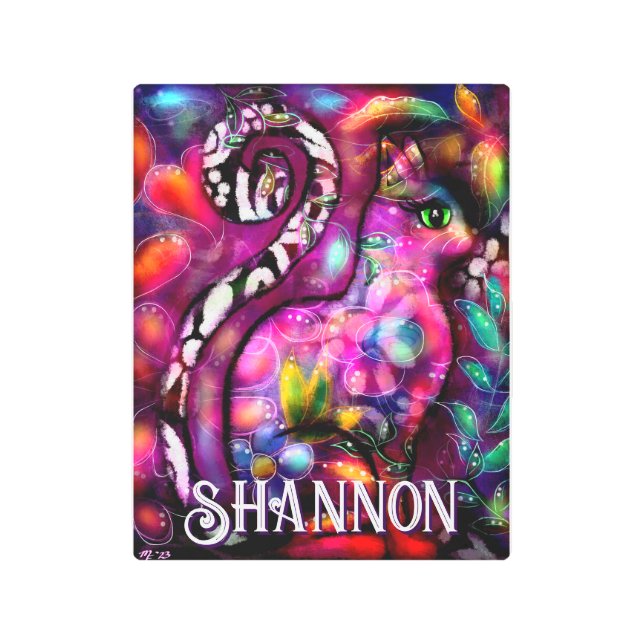 Impresión En Metal Whimsical Abstract Kitty Cat Floral Personalized (Anverso)