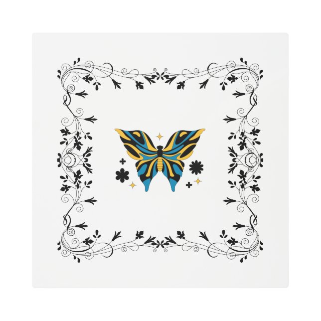 Impresión En Metal Whimsical Fluttering – Blue and Black Butterfly (Anverso)