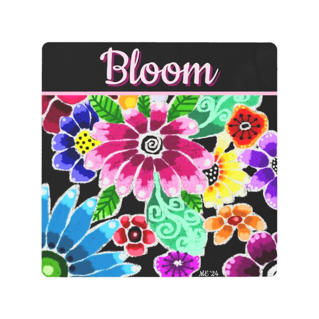 Impresión En Metal Whimsical Folk-Art Flowers Floral Personalized (Anverso)