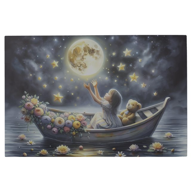 Impresión En Metal Whimsical Girl Moon Dream Fantasy Scene (Anverso)