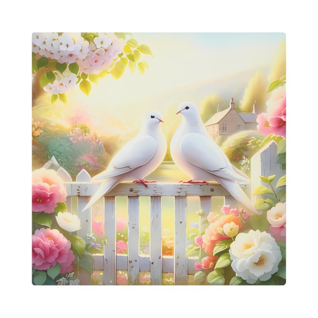 Impresión En Metal White Doves Cottage Garden (Anverso)