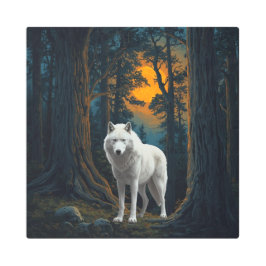 Impresión En Metal Wild White Wolf Under Moonlight Forest Animal