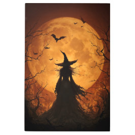 Impresión En Metal Witch Silhouette: Orange Moon Magic
