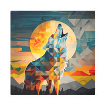 Wolf Howling en el colorido cubismo lunar