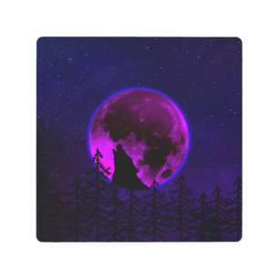 IMPRESIÓN EN METAL WOLF HOWLING MOON MAGENTA