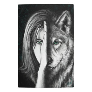Impresión En Metal Wolf Woman - Emotion Metalizado Art - Pintura