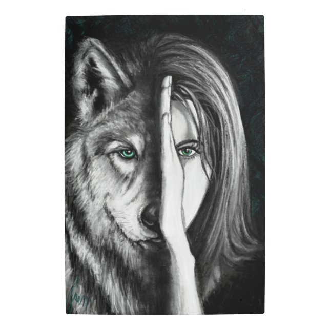 Impresión En Metal Wolf Woman Metal Wall Decor Emotion Art Painting (Anverso)