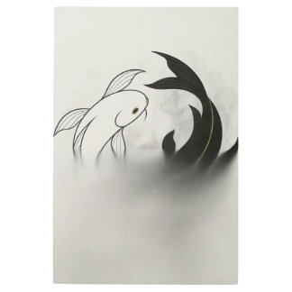 Impresión En Metal Yin Yang Koi Fish – Minimal Black & White