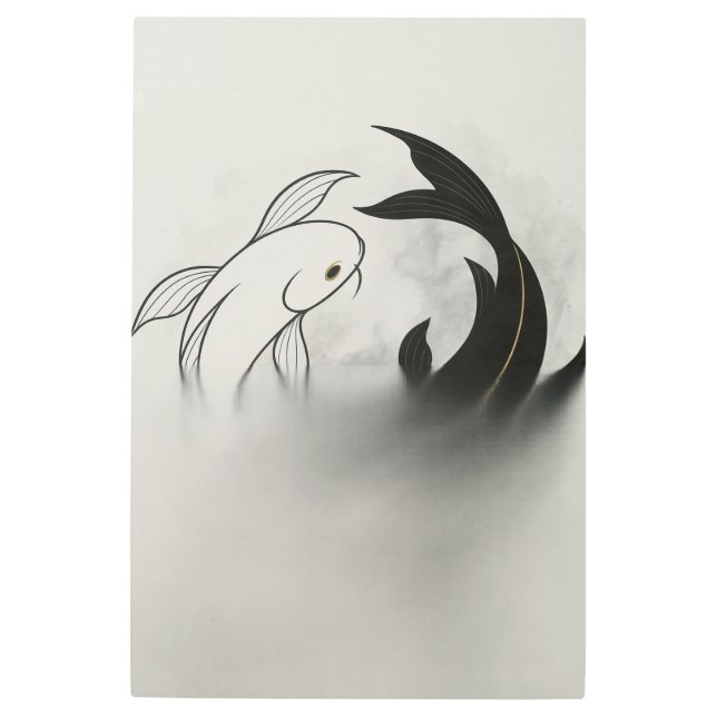 Impresión En Metal Yin Yang Koi Fish – Minimal Black & White (Anverso)