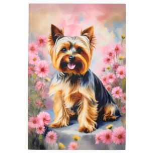 Impresión En Metal Yorkie Dog Flower