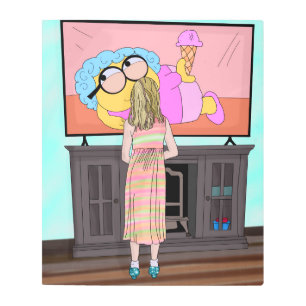 Impresión En Metal Zapatos de espuma azul   Pequeña Niña Mirando La T