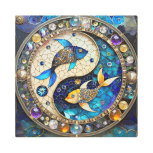 Impresión En Metal Zodiac - Pisces Fish Yin y Yang