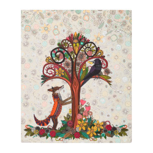 Impresión En Metal zorro y cuervo