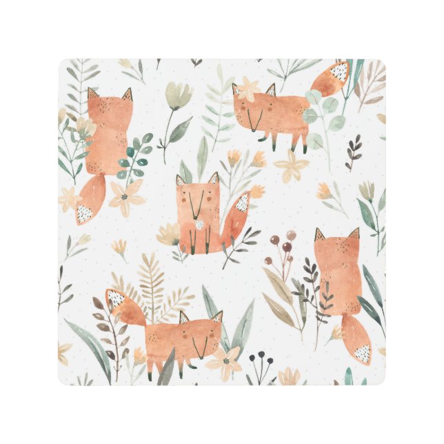 Impresión En Metal zorros en praderas: sin foco acuarela (Anverso)