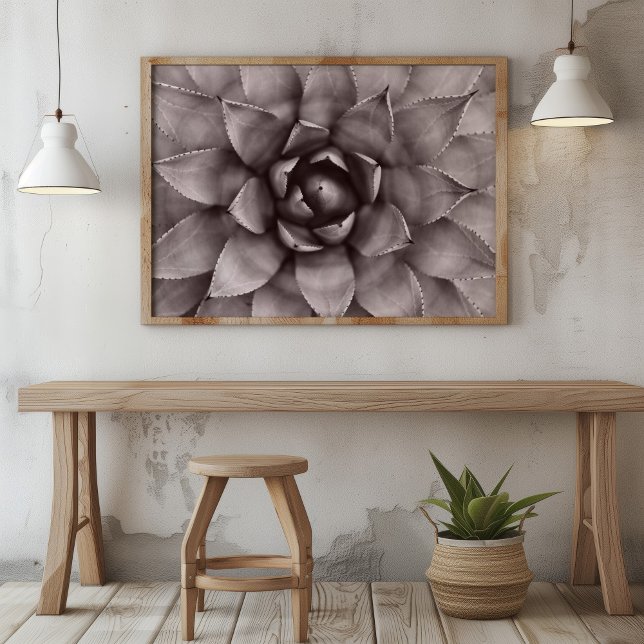 Impresión exitosa moderna (Modern Dusty Blush Succulent Botanical Art Poster in a wooden frame in a boho neutral room.)