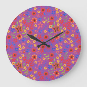 Impresión floral brillante en reloj de pared redon