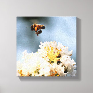 Impresión floral de abeja en lienzo