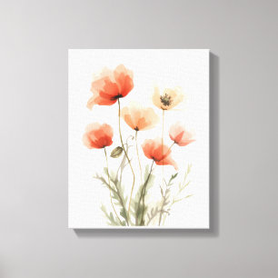 Impresión floral de amapolas de coral en acuarela