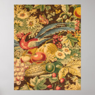 Impresión floral del arte del pájaro francés del