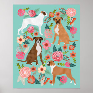 Impresión floral del arte del perro del boxeador