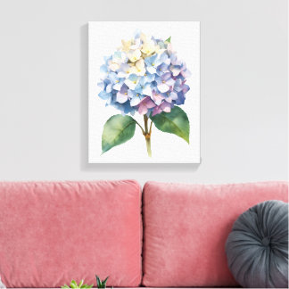 Impresión floral en acuarela de hortensia azul