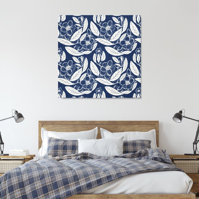Impresión floral índigo con efecto azul de la mari (Insitu(Dormitorio))
